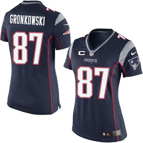 Women's Elite Rob Gronkowski C Patch Nike Jersey Navy Blue Home - #87 NFL New England Patriots